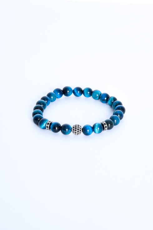 ADDICTED2 - Bracciale SERENITY occhio di tigre acqua azzurra con zirconi