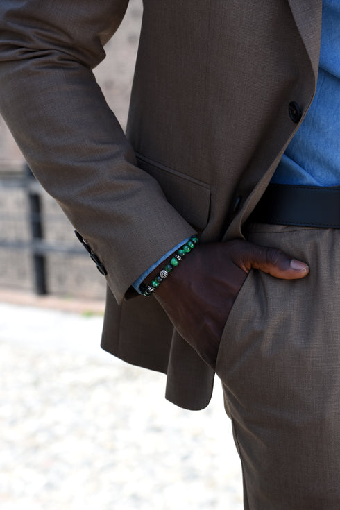 ADDICTED2 - Bracciale TALISMAN occhio di tigre verde con zirconi