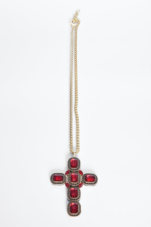 ADDICTED2 - Collana ARTEMIDE croce con cristalli color rosso