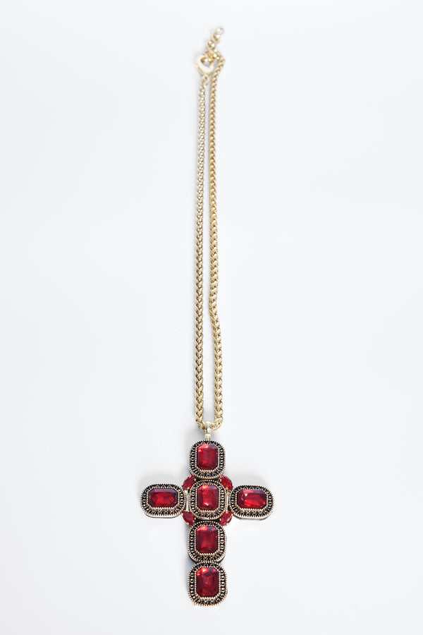 ADDICTED2 - Collana ARTEMIDE croce con cristalli color rosso