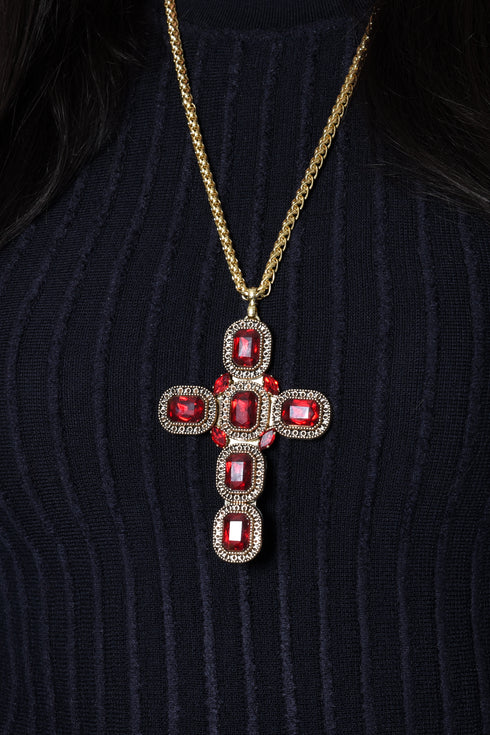 ADDICTED2 - Collana ARTEMIDE croce con cristalli color rosso