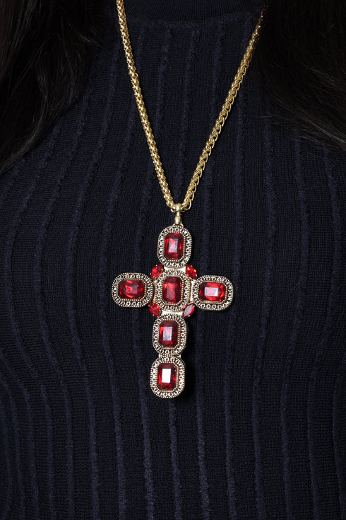 ADDICTED2 - Collana ARTEMIDE croce con cristalli colore rosso