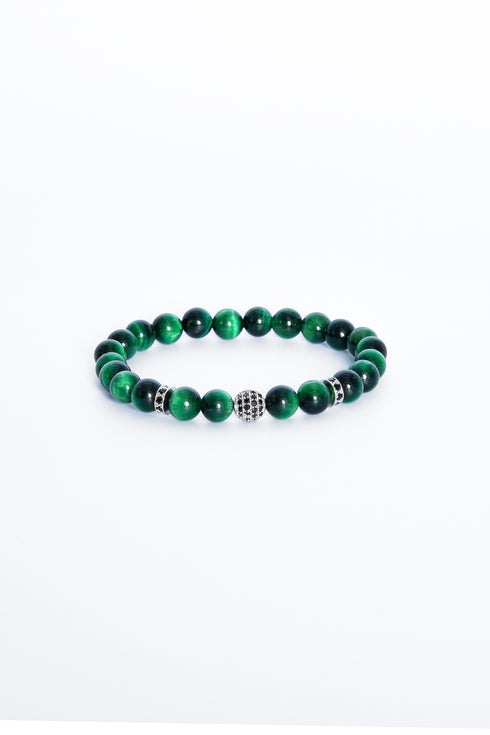 ADDICTED2 - Bracciale TALISMAN occhio di tigre verde con zirconi