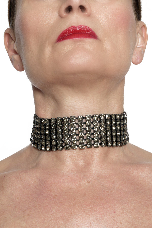 ADDICTED2 - Collana ASTERIA choker  fili di strass in argento brunito