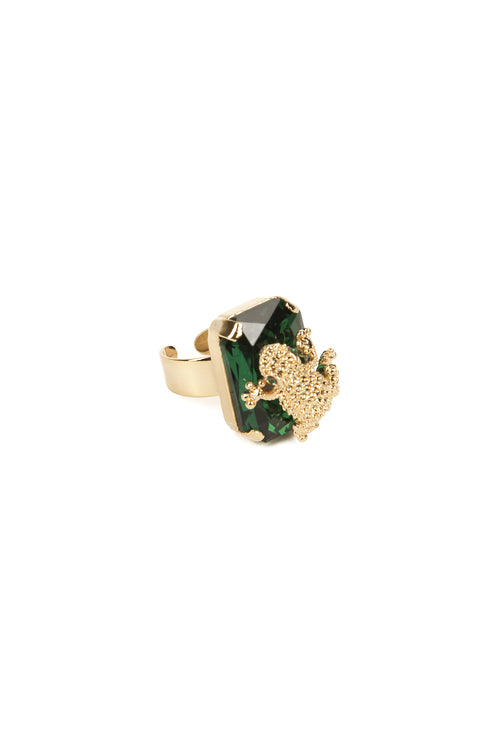 ADDICTED2 - Anello CELESTE con cristallo e rana verde smeraldo