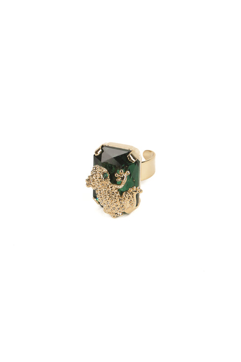 ADDICTED2 - Anello CELESTE con cristallo e rana verde smeraldo