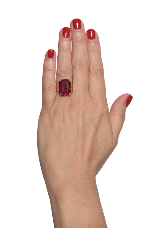 ADDICTED2 - Anello CELESTE con cristallo color rubino
