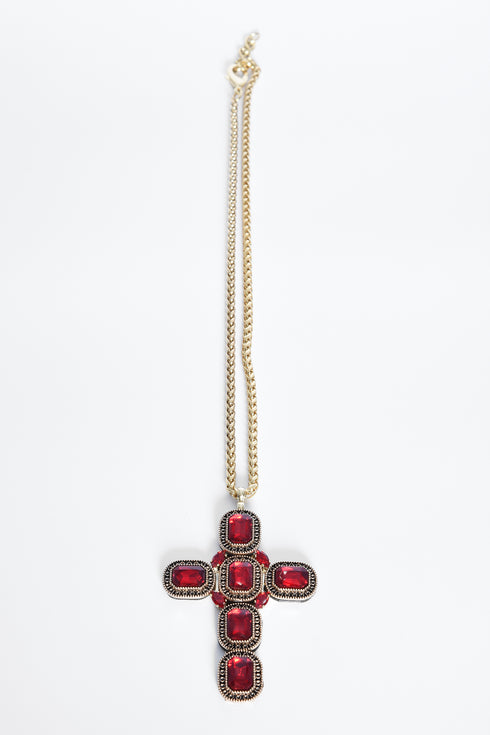 ADDICTED2 - Collana ARTEMIDE croce con Swarovski color rosso