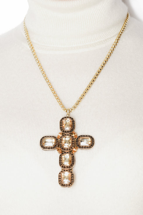 ADDICTED2 - Collana ARTEMIDE croce con cristalli color oro