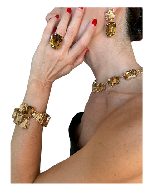 ADDICTED2 - CELESTE ring with gold colored Swarovski