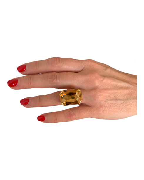 ADDICTED2 - Anello CELESTE con cristalli color oro